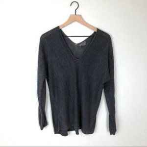 Vince Double V Neck Linen Knit Sweater - Charcoal